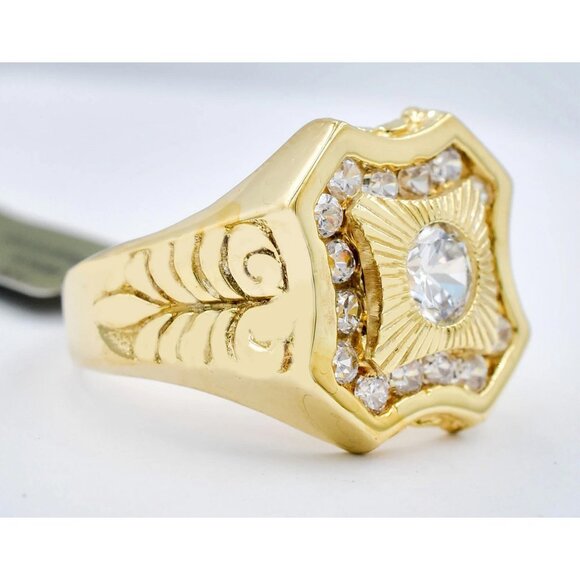 Created White Sapphire Men's Ring 10k Solid Yellow Gold